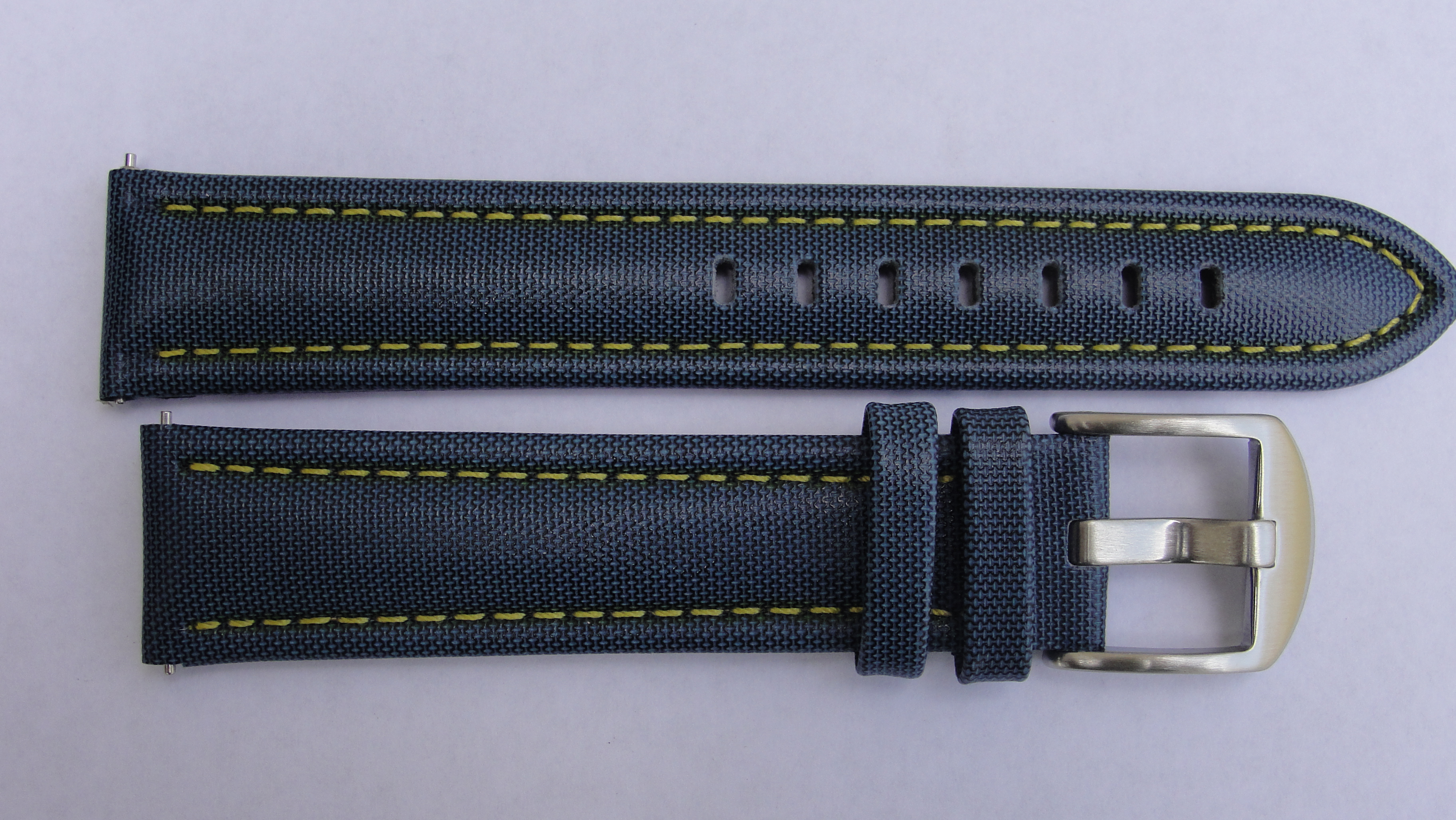 Blue Sailcloth Strap with Yellow Stitching