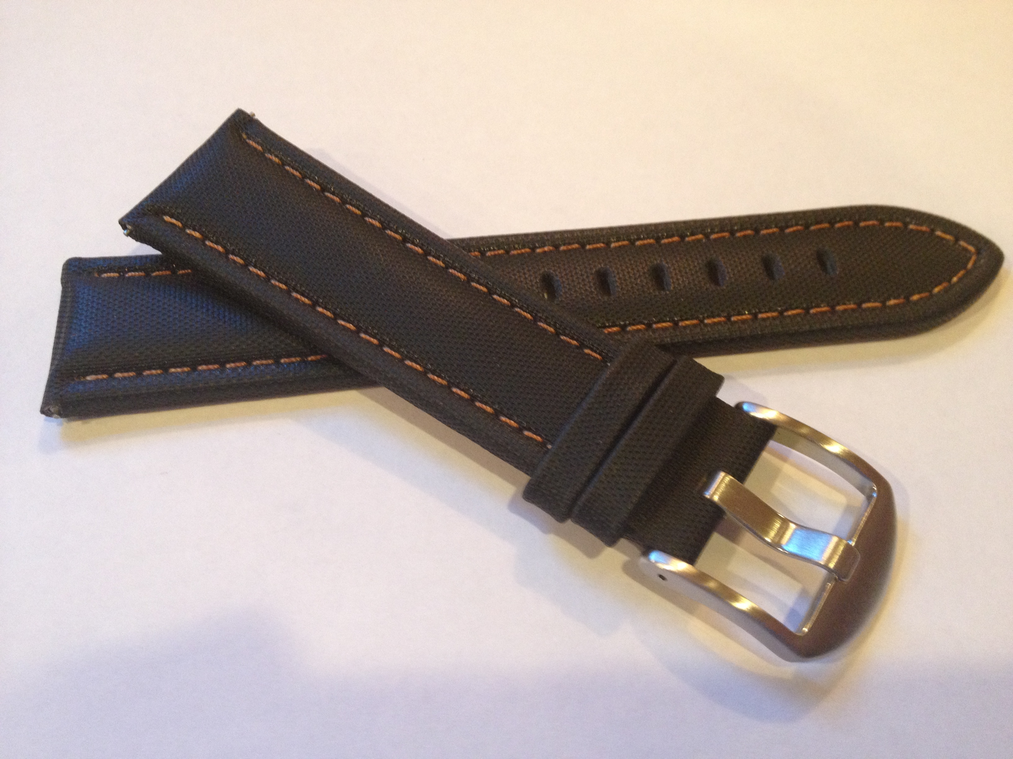 Black Sailcloth Strap with Bronze Stitching