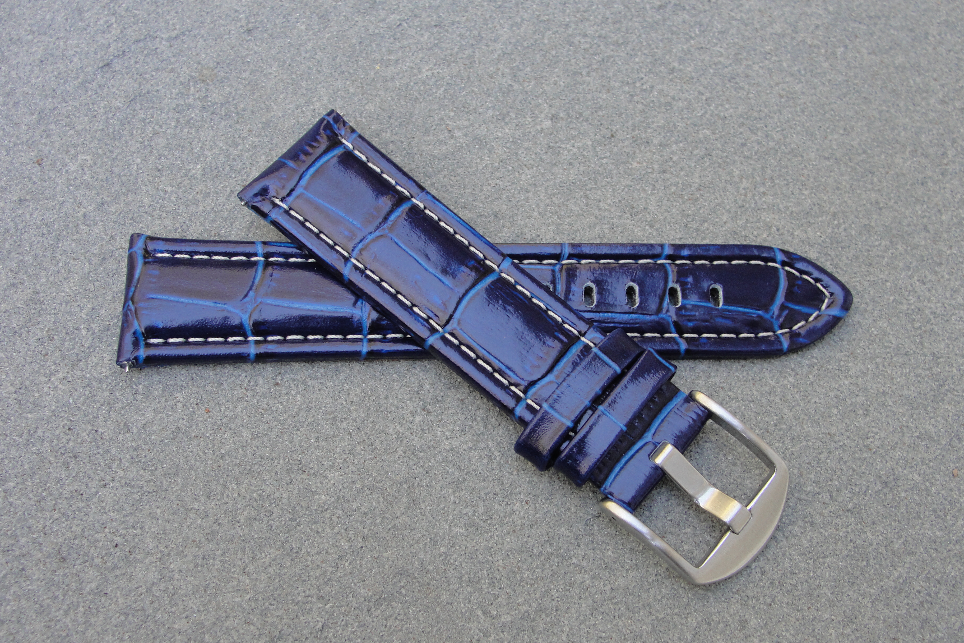 Croc Elite Blue Strap with White Stitch