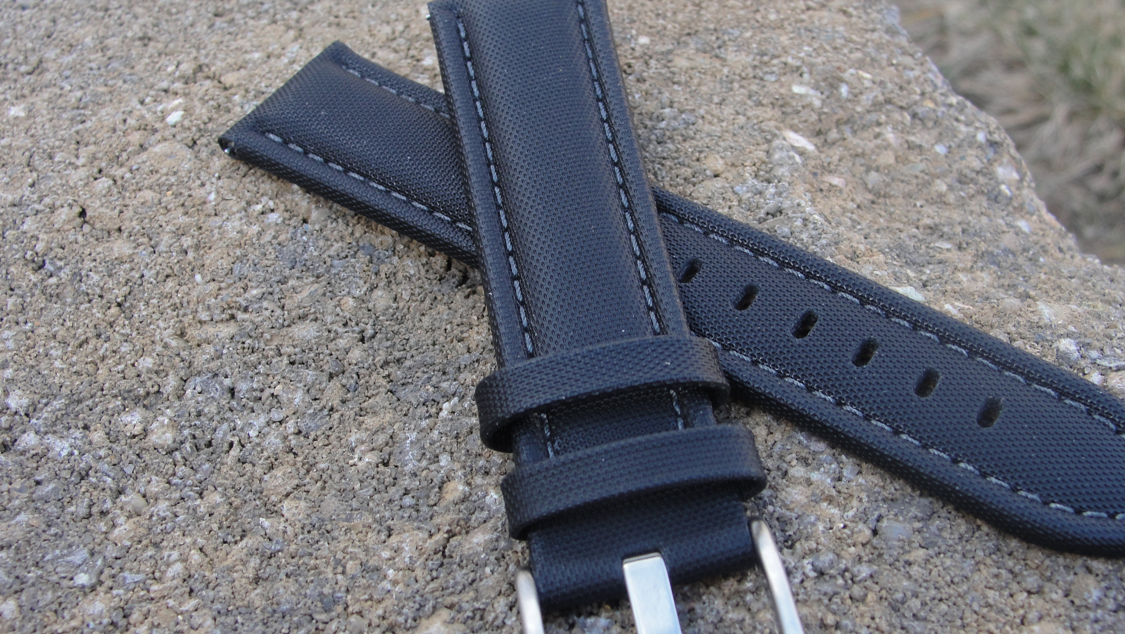 Black Sailcloth Strap with Platinum Stitching